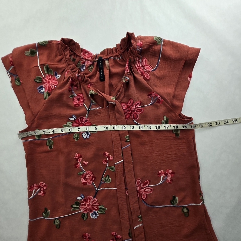 Luna Rae Orange Embroidered Floral Sleeveless Ruffle Layer Top Size Medium - Picture 7 of 8